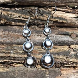 Man Made White Fire Opal Silver Earrings